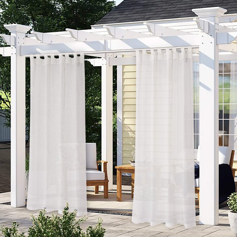 LORDTEX Burlap Linen Look Outdoor Curtain for Patio - 2 Panels Waterproof Tab Top Sheer Curtains for Pergola, Porch, Cabana and Gazebo Indoor/Outdoor Voile Sheer Drapes, 52 x 84 Inch, Vanilla - Image 1